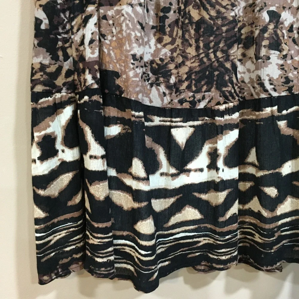Laura Scott Tiered Midi‎ Skirt Womens L Brown Boho Jungle Safari Earthy Peasant